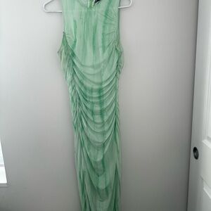 Zara Mint Green Sleeveless Ruched Maxi Dress